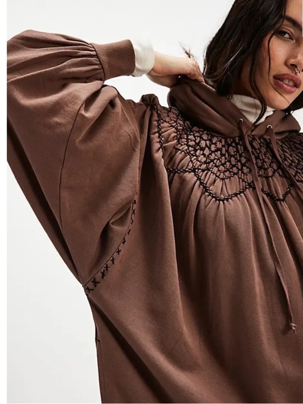 Free People Marty Smocked Hooded Dress/Tunic NWOT - Picture 4 of 13